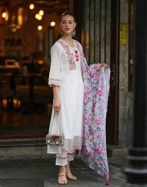 Chanderi Cotton Embroidered Kurti - MYLUXURY LANE ENTERPRISE